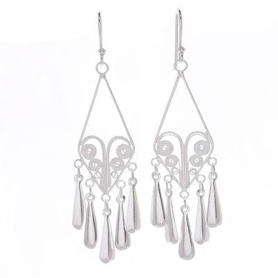 Alternate image for Handmade Sterling Silver Filigree Chandelier Earrings Diamond Fountains