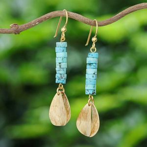 Image for Brass and Reconstituted Turquoise Dangle Earrings 'Sea Gold'