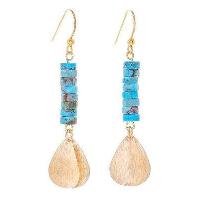 Alternate image for Brass and Reconstituted Turquoise Dangle Earrings Sea Gold