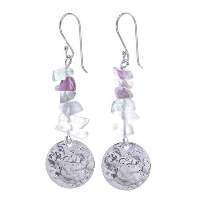 Alternate image for Hand Crafted Fluorite and Sterling Silver Dangle Earrings Shining Moon in Purple