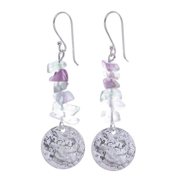 Alternate image for Hand Crafted Fluorite and Sterling Silver Dangle Earrings Shining Moon in Purple