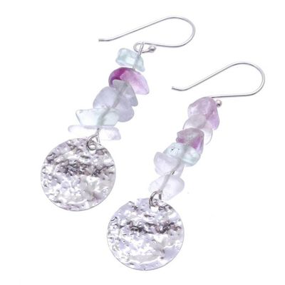 Alternate image for Hand Crafted Fluorite and Sterling Silver Dangle Earrings Shining Moon in Purple