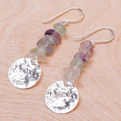Alternate image for Hand Crafted Fluorite and Sterling Silver Dangle Earrings Shining Moon in Purple