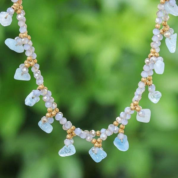 Alternate image for Aquamarine Beaded Necklace with 14k Gold Accents Wonderful Light Blue