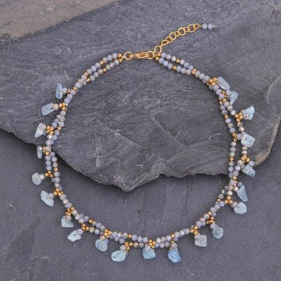 Alternate image for Aquamarine Beaded Necklace with 14k Gold Accents Wonderful Light Blue