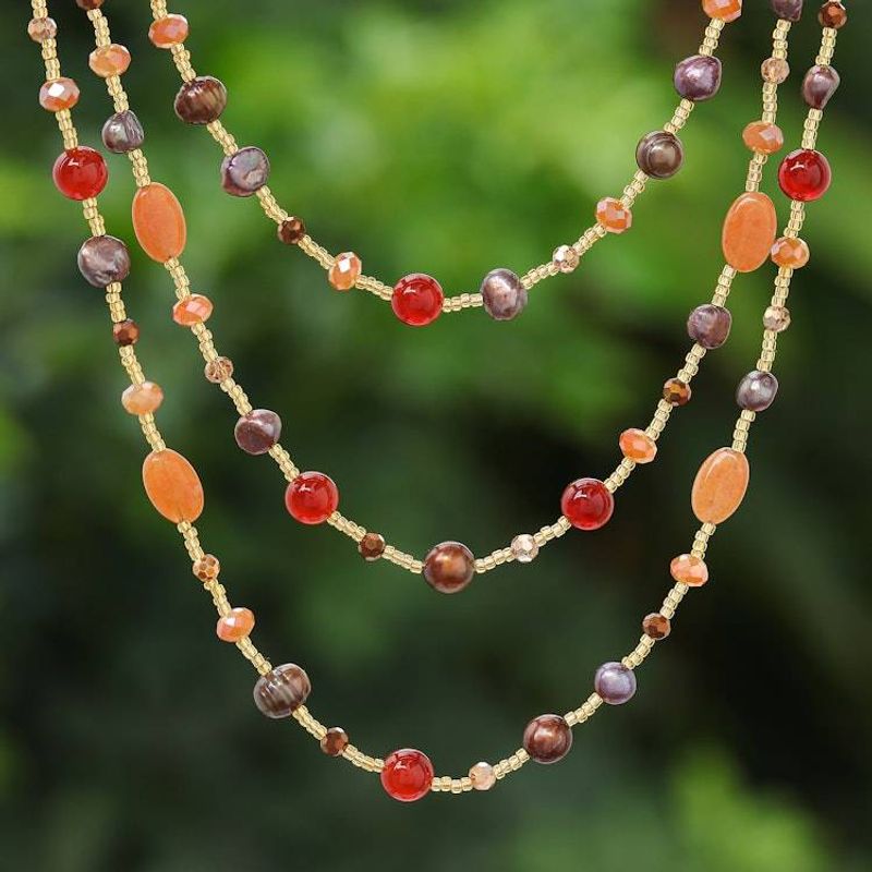 Primary image for Colorful Multi-Gemstone Beaded Strand Necklace from Thailand Fancy Orange