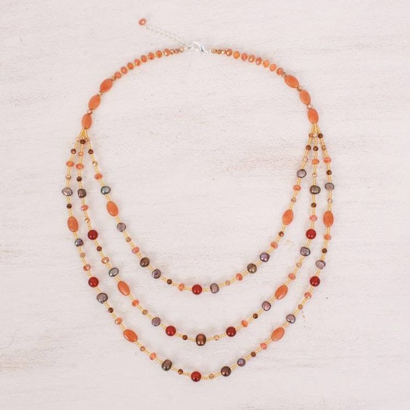 Alternate image for Colorful Multi-Gemstone Beaded Strand Necklace from Thailand Fancy Orange