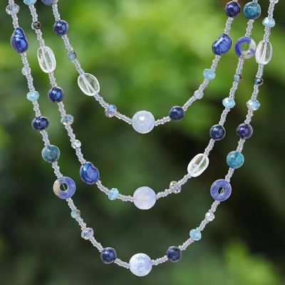 Alternate image for Blue Multi-Gemstone Beaded Strand Necklace from Thailand Dreamy Blue