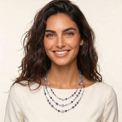 Alternate image for Blue Multi-Gemstone Beaded Strand Necklace from Thailand Dreamy Blue