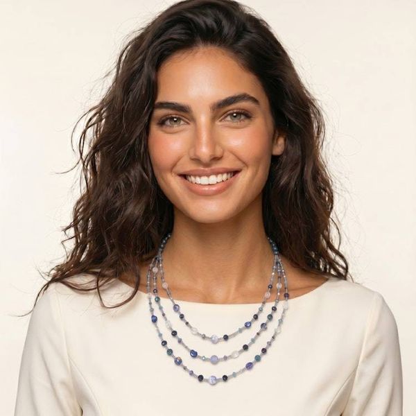 Alternate image for Blue Multi-Gemstone Beaded Strand Necklace from Thailand Dreamy Blue