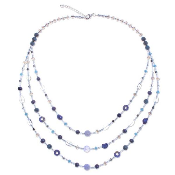 Alternate image for Blue Multi-Gemstone Beaded Strand Necklace from Thailand Dreamy Blue