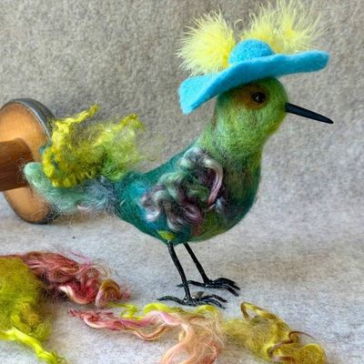 Alternate image for Needle felted designer bird named Freda, handmade bird art and decor, Original fiber art bird