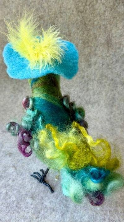 Alternate image for Needle felted designer bird named Freda, handmade bird art and decor, Original fiber art bird