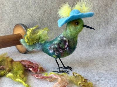 Alternate image for Needle felted designer bird named Freda, handmade bird art and decor, Original fiber art bird