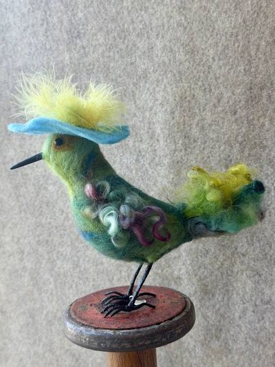 Alternate image for Needle felted designer bird named Freda, handmade bird art and decor, Original fiber art bird