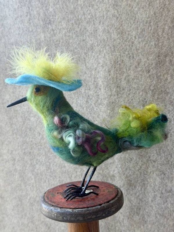 Alternate image for Needle felted designer bird named Freda, handmade bird art and decor, Original fiber art bird
