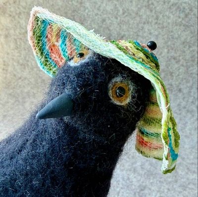 Primary image for Magpie Bird on a seaside vacation. Mildred Magpie – Needle Felted Bird Sculpture | Handmade Wool Magpie | Whimsical Bird Art | Collectible Fiber Art