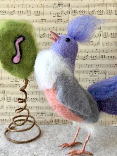 Alternate image for Needle felted bird singer and singing bird named Tweet Sue
