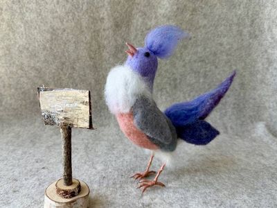Alternate image for Needle felted bird singer and singing bird named Tweet Sue