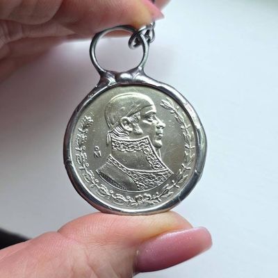 Primary image for SOLD OUT - 1958 Mexican Peso Necklace, Handmade Coin Pendant, Vintage Mexico Currency Jewelry