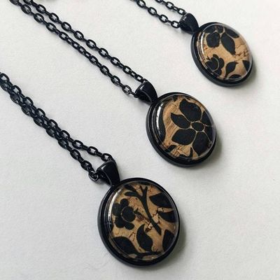 Alternate image for Necklace - Cork with Black Floral Silhouttes