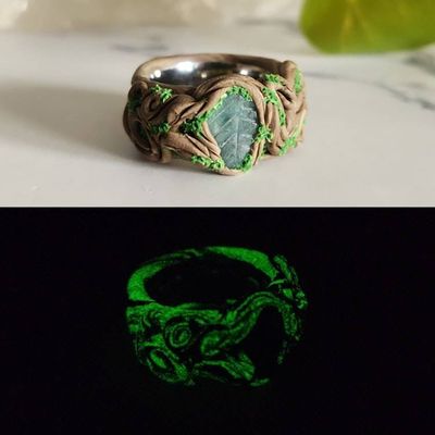 Alternate image for Emerald Leaf Polymer Clay and Stainless Steel Ring