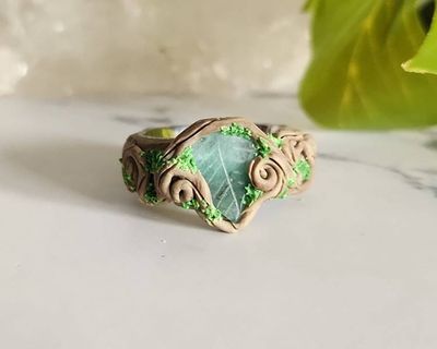 Alternate image for Emerald Leaf Polymer Clay and Stainless Steel Ring