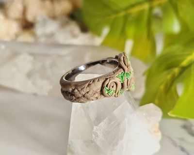 Alternate image for Emerald Leaf Polymer Clay and Stainless Steel Ring