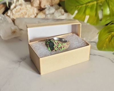 Alternate image for Emerald Leaf Polymer Clay and Stainless Steel Ring