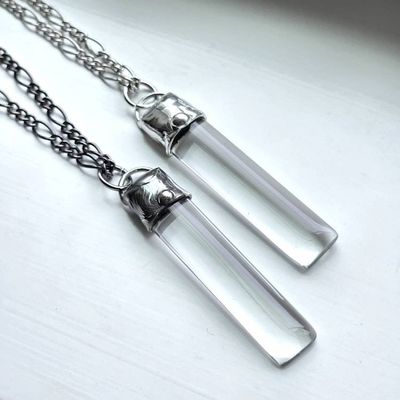 Main image for Clear Glass Bar Necklace, Handmade Minimalist Long Pendant, Modern Glass Jewelry