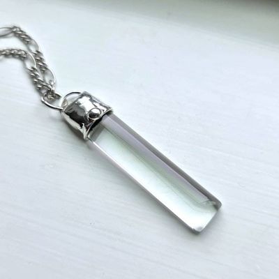 Alternate image for Clear Glass Bar Necklace, Handmade Minimalist Long Pendant, Modern Glass Jewelry