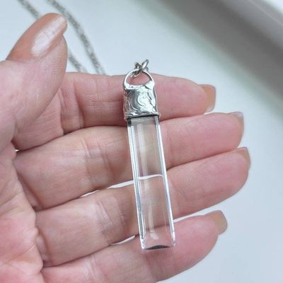 Alternate image for Clear Glass Bar Necklace, Handmade Minimalist Long Pendant, Modern Glass Jewelry
