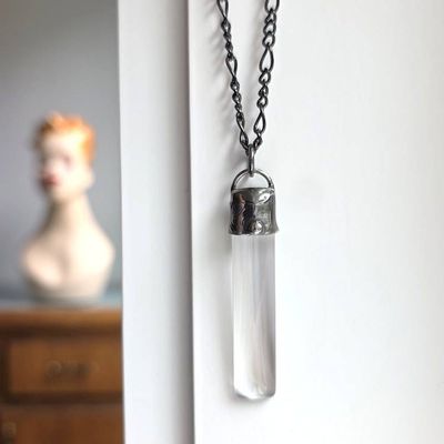 Alternate image for Clear Glass Bar Necklace, Handmade Minimalist Long Pendant, Modern Glass Jewelry