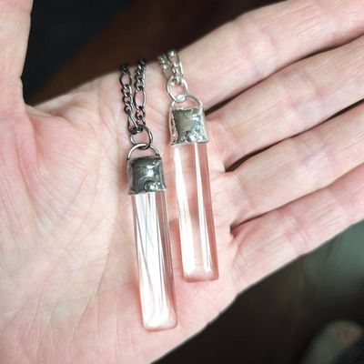 Alternate image for Clear Glass Bar Necklace, Handmade Minimalist Long Pendant, Modern Glass Jewelry