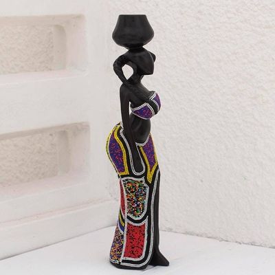 Alternate image for Sese Wood and Recycled Glass Bead Sculpture Ohemaa