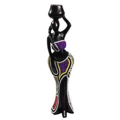 Alternate image for Sese Wood and Recycled Glass Bead Sculpture Ohemaa