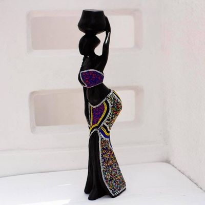 Alternate image for Sese Wood and Recycled Glass Bead Sculpture Ohemaa
