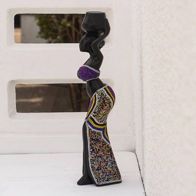 Alternate image for Sese Wood and Recycled Glass Bead Sculpture Ohemaa