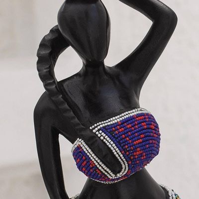 Alternate image for Sese Wood and Recycled Glass Bead Sculpture Ohemaa