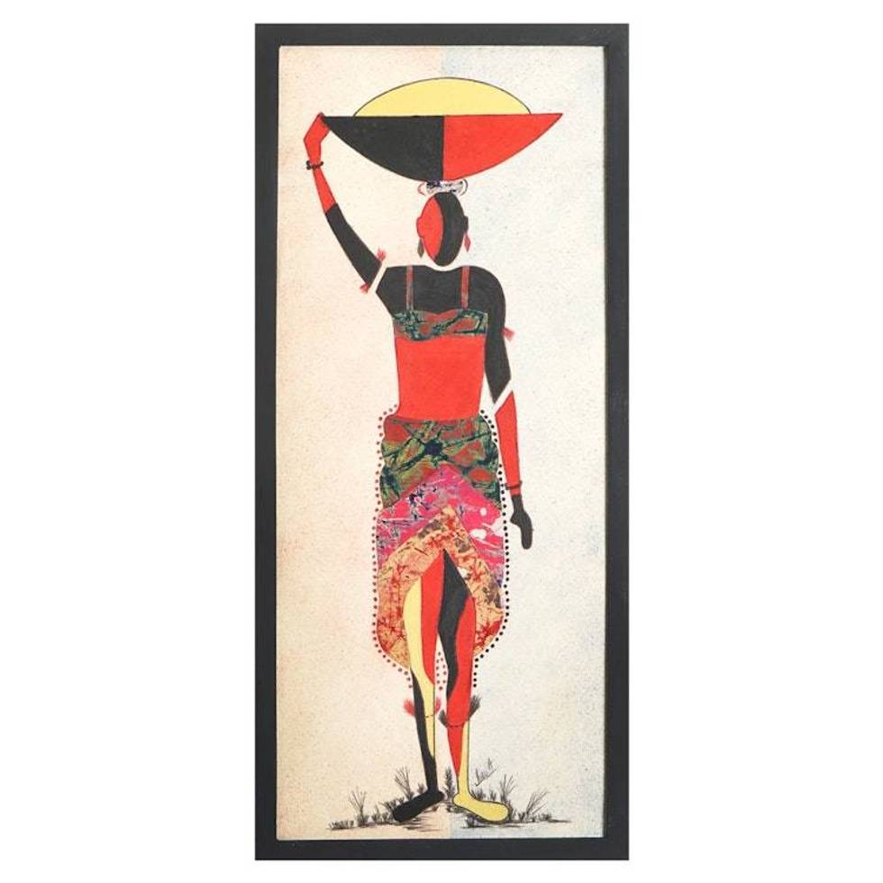 Handmade Cultural Cotton Batik Wall Art of Hardworking Woman 'Labor Reward'
