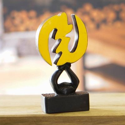 Alternate image for Handmade Wood Sculpture of African Adinkra Gye Nyame Symbol Ghanaian Gye Nyame