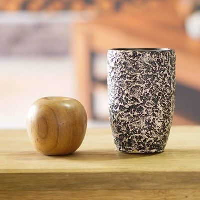 Alternate image for Antique Ceramic Covered Wood Pen Holder Handmade in Ghana Stylish Desk