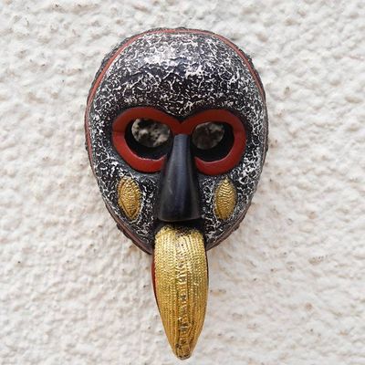 Alternate image for Handmade African Wood Wall Mask with Aluminum Plate Accents Ghanaian Allure
