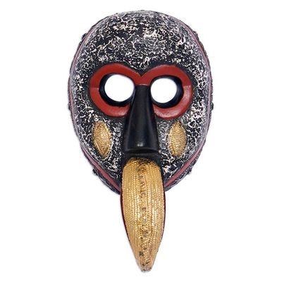 Alternate image for Handmade African Wood Wall Mask with Aluminum Plate Accents Ghanaian Allure