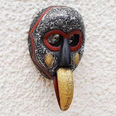 Alternate image for Handmade African Wood Wall Mask with Aluminum Plate Accents Ghanaian Allure