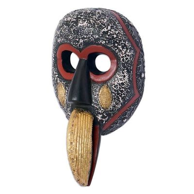 Alternate image for Handmade African Wood Wall Mask with Aluminum Plate Accents Ghanaian Allure