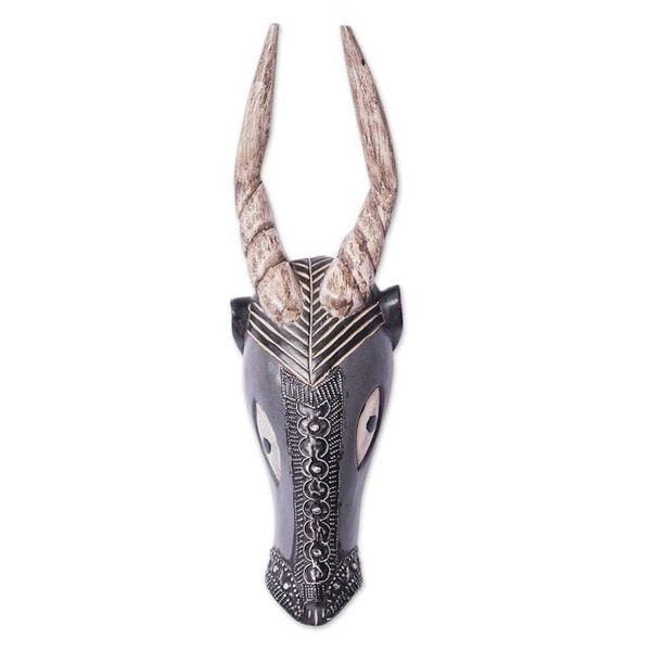 Alternate image for Hand Carved African Wood Antelope Mask with Aluminum Accents Mighty Antelope