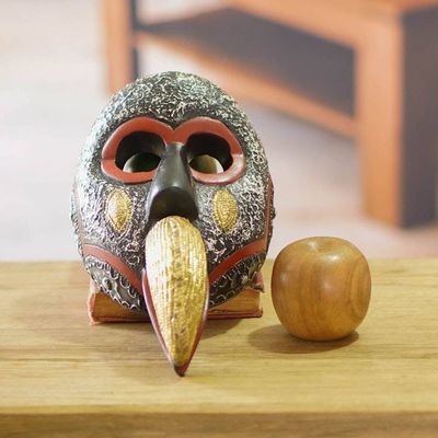Alternate image for Handmade African Wood Wall Mask with Aluminum Plate Accents Ghanaian Allure