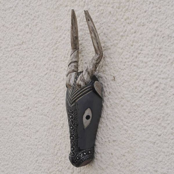 Alternate image for Hand Carved African Wood Antelope Mask with Aluminum Accents Mighty Antelope