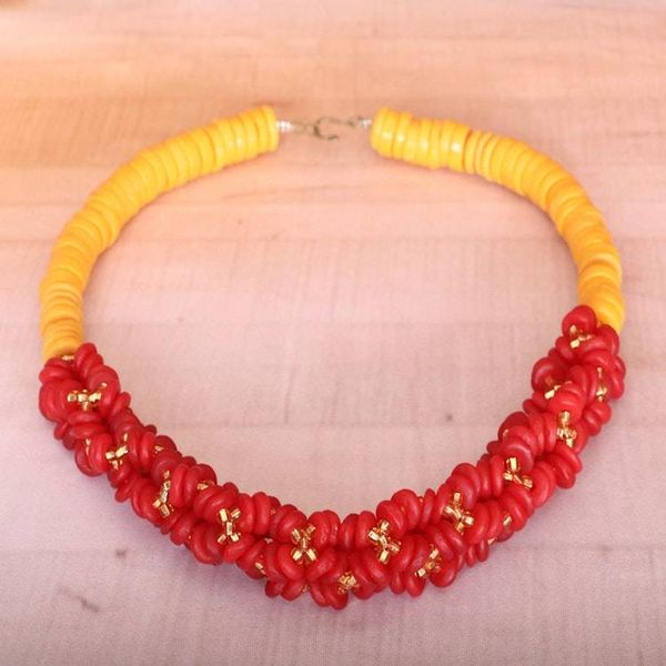 Alternate image for Recycled Glass Beaded Statement Necklace in Red and Yellow Splendid Radiance